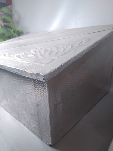 Edwardian Antique Hammered Silver Metal Shoe Box Storage Wooden Metal Covered photo furniture