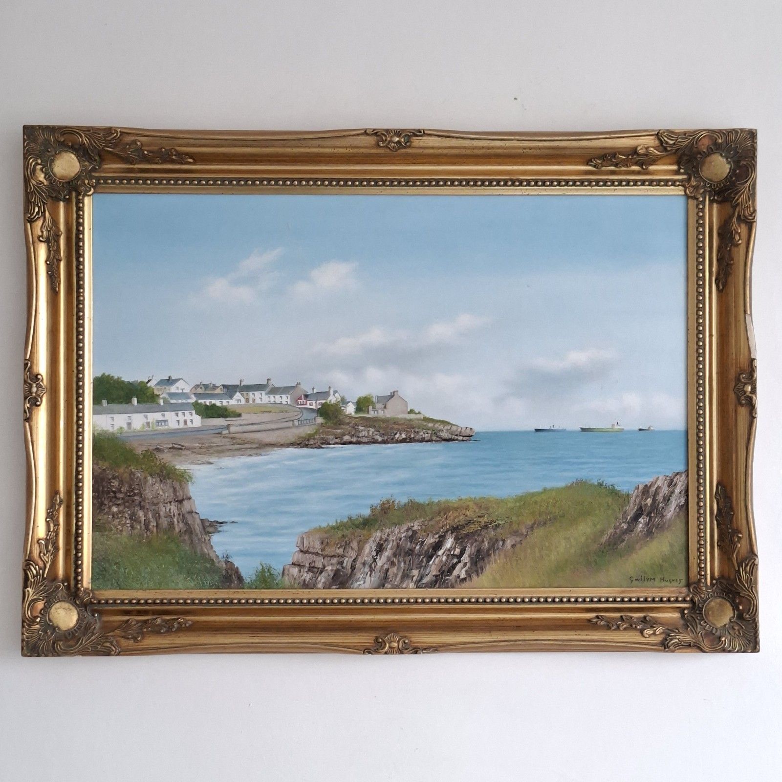 Large Original Oil Painting Gwilym Hughes Moelfre Anglesey Wales Vintage Art