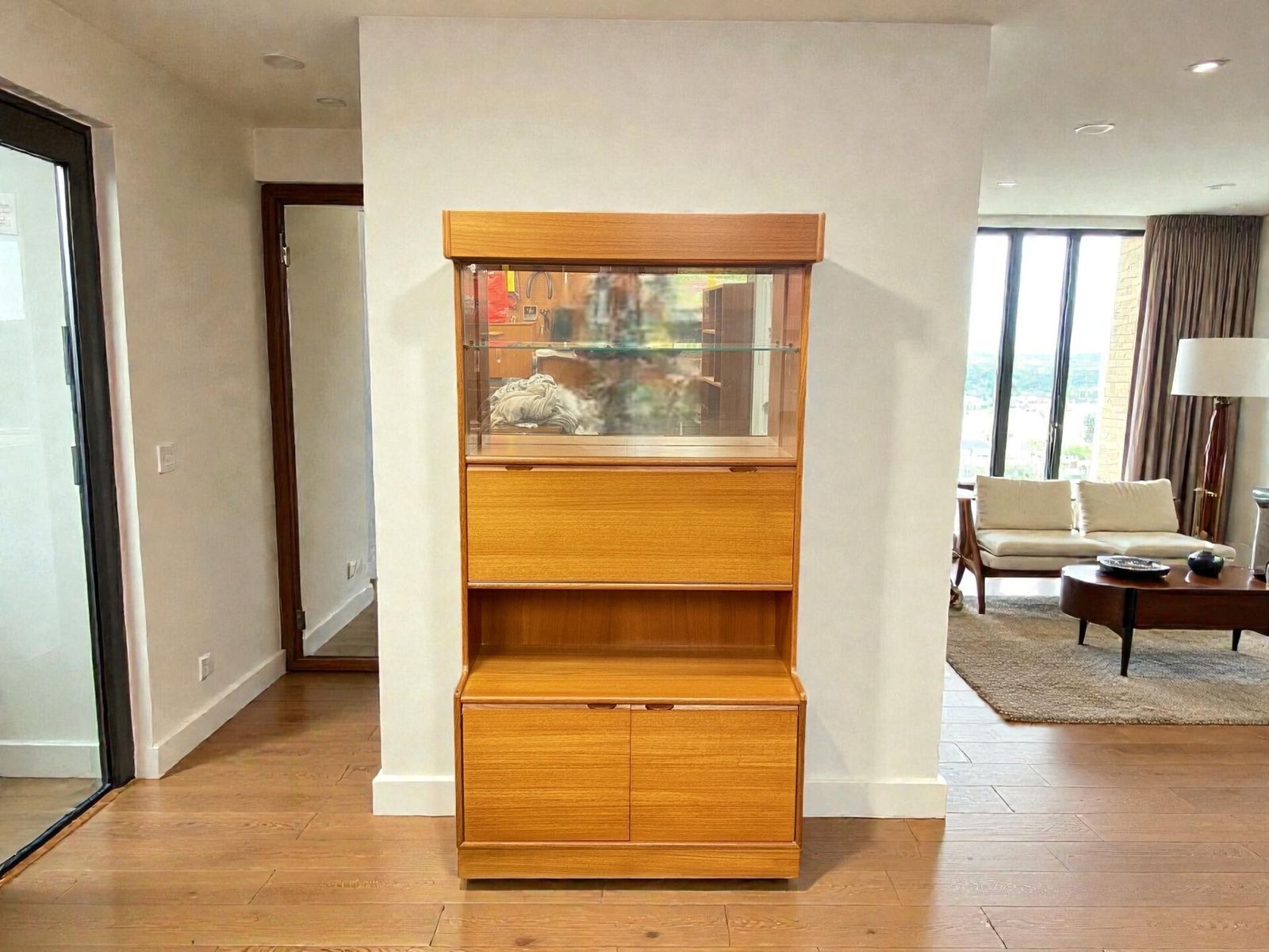Mid Century Vintage Teak Bar Light Drinks Display Cabinet Turnidge Of London
