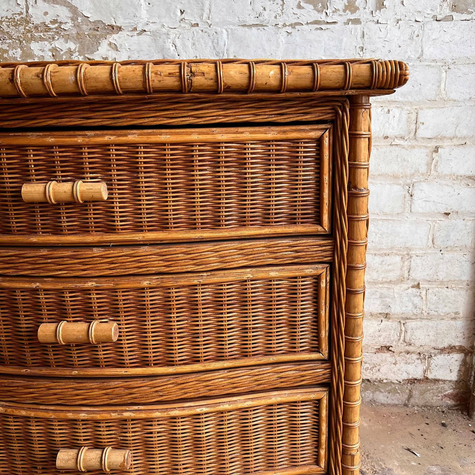 photo furniture Mid Century Bamboo And Wicker Chest Of Drawers/ Storage / Cupboard