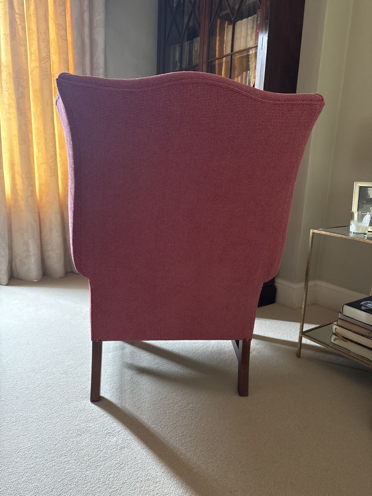 Chenille Raspberry Pink Wing Chair. In Perfect Condition. Various Scatter Cushions In Similar Colours To Match. Available Separately. photo for sale