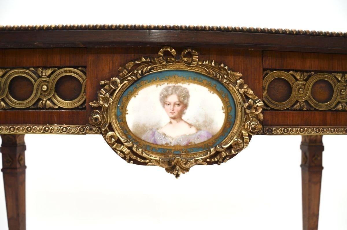 Antique French Inlaid Walnut Ormolu Mounted Desk / Writing Table photo vinterior