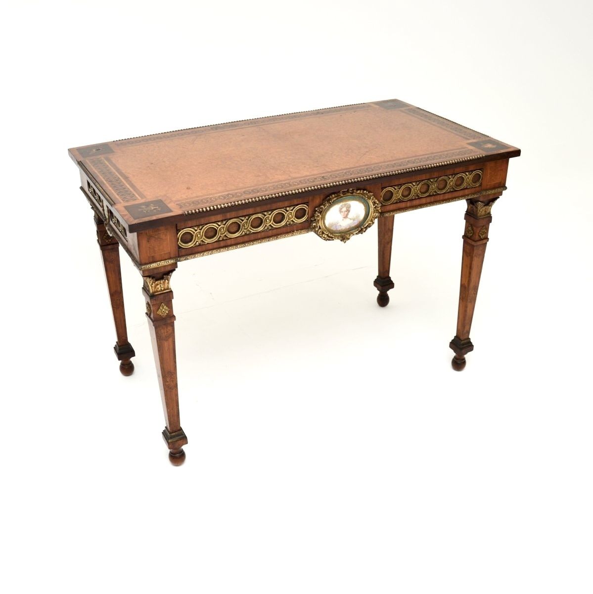photo for sale Antique French Inlaid Walnut Ormolu Mounted Desk / Writing Table