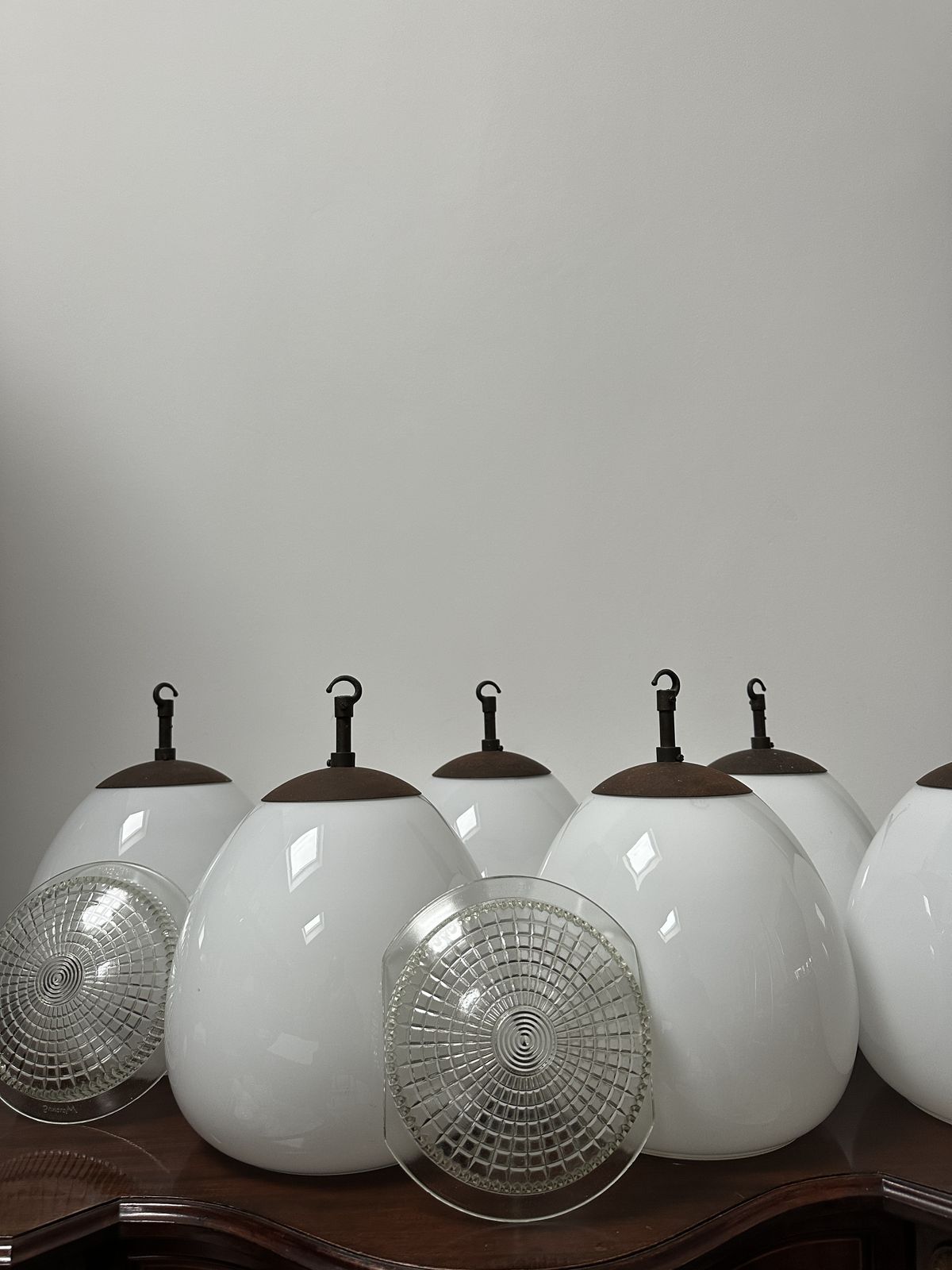 Set Run Antique Church Diffused Opaline Tulip Shaped Milk Glass Ceiling Pendant Light Lamp By Sunglow photo vinterior