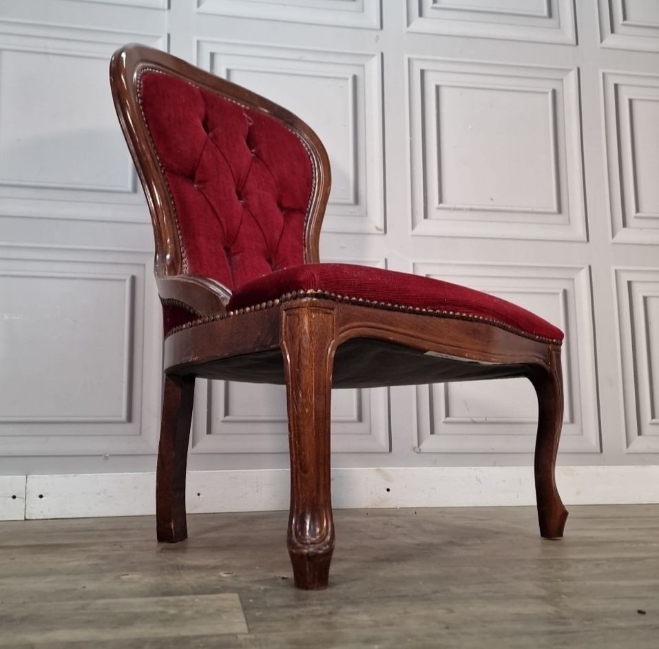 Antique Style Slipper Chair Spoon Button Back Red Upholstery Victorian Bedroom photo for sale