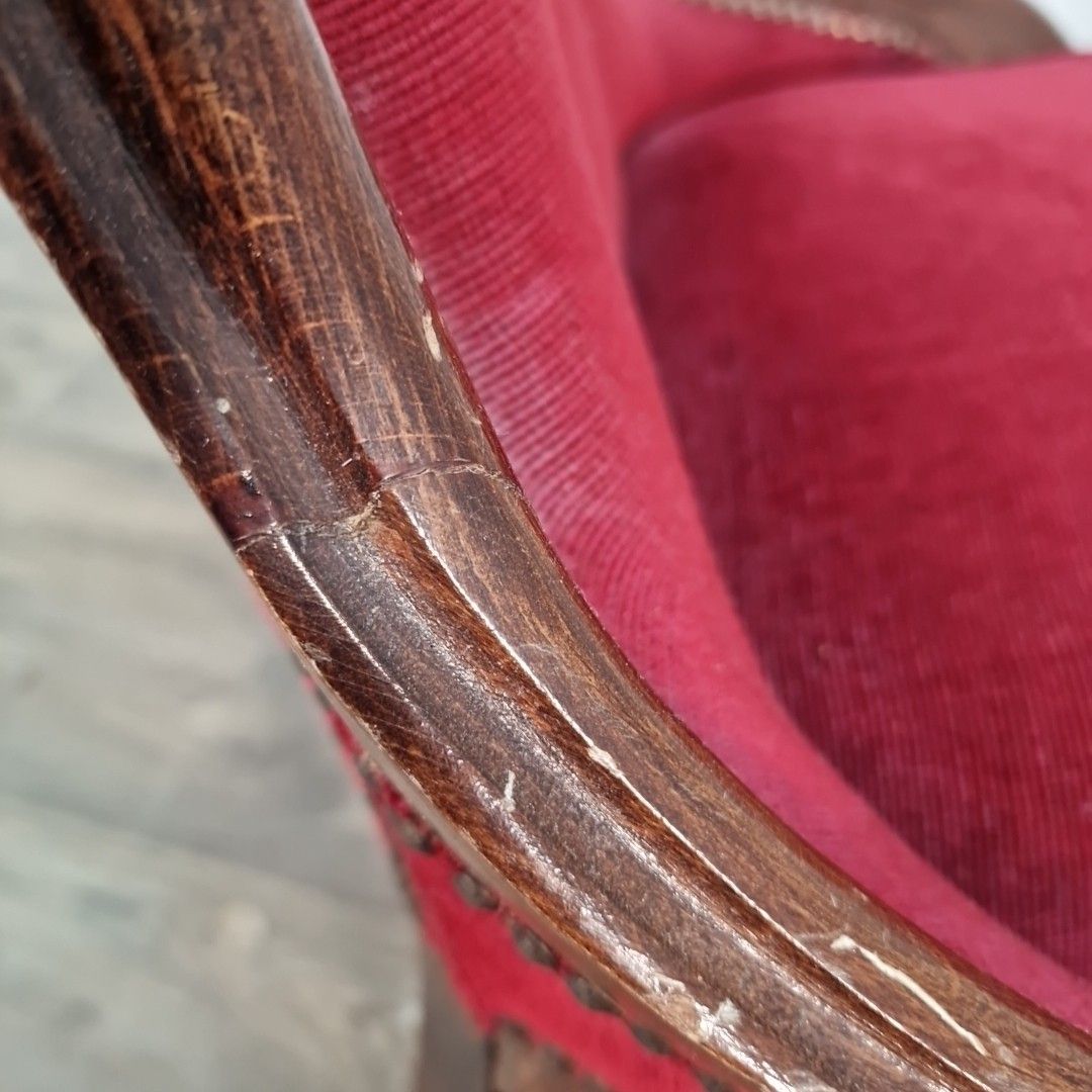 photo buy Antique Style Slipper Chair Spoon Button Back Red Upholstery Victorian Bedroom