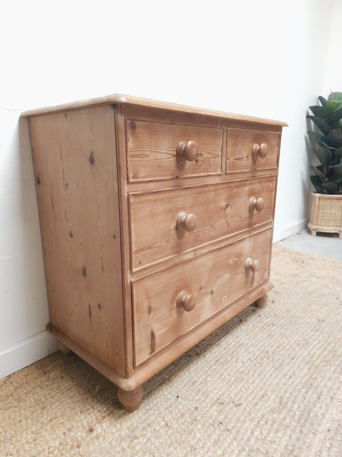 Victorian Pine Chest Of Drawers Old Pine Bun Handles And Feet Vintage Delivery
