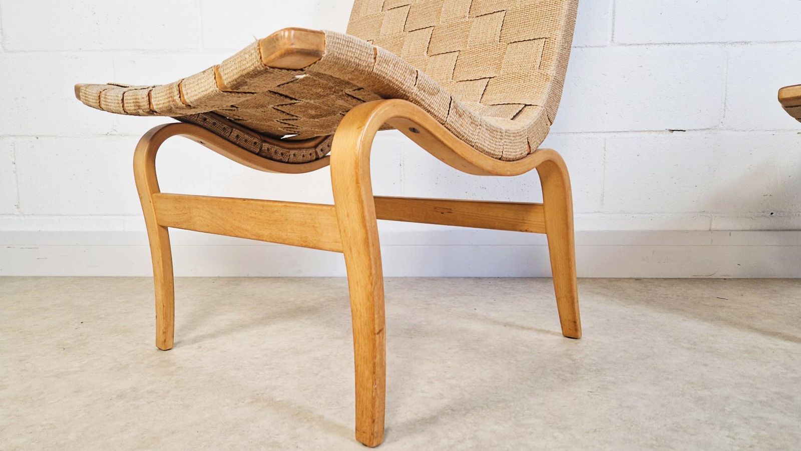 Bruno Matheson 'Eva' Vintage 1950s Mid Century Swedish Birch & Hemp Weave Lounge Accent Chairs Pg004 photo 1295.0