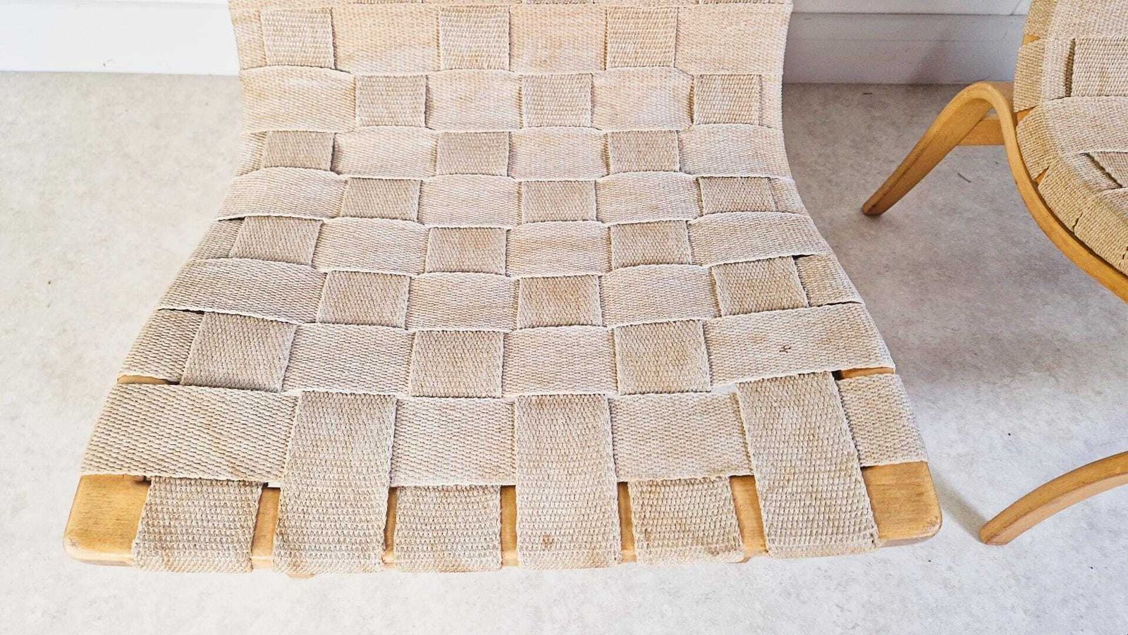 Bruno Matheson 'Eva' Vintage 1950s Mid Century Swedish Birch & Hemp Weave Lounge Accent Chairs Pg004 photo vintage