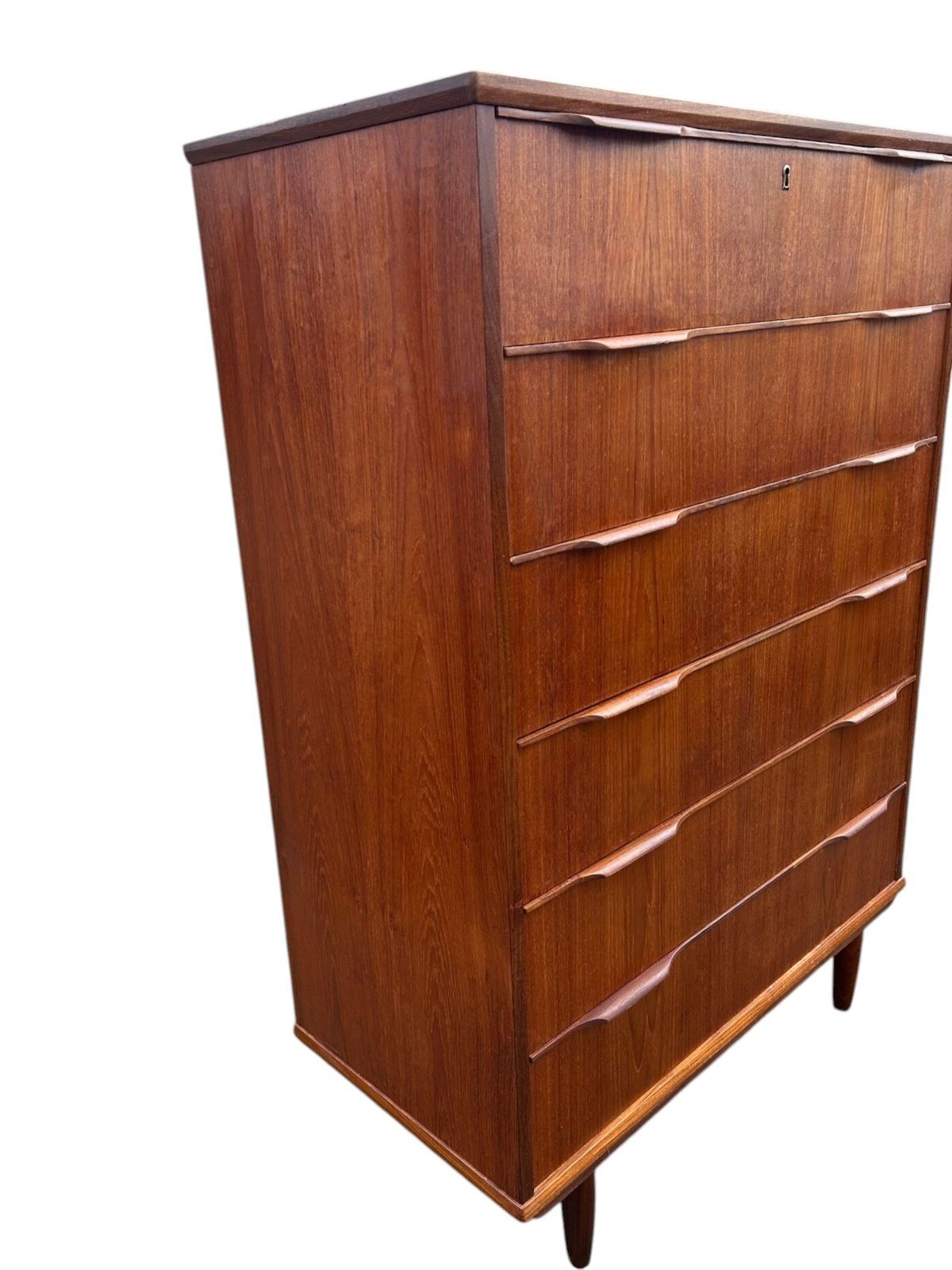 Danish Large Teak Chest Of Drawers Mid Century Tallboy 1960s photo vinterior