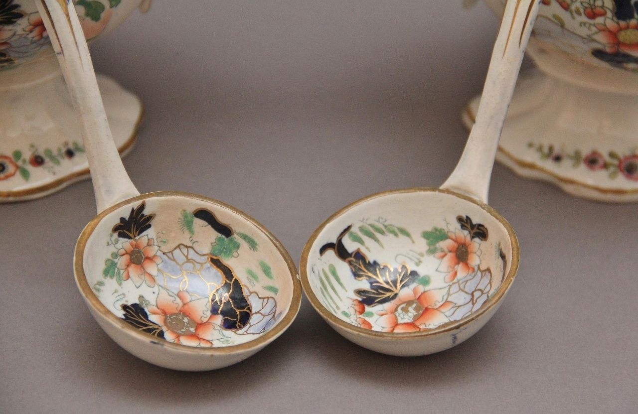 Pair 19th Century Masons Ironstone Sauce Tureens With Ladles photo Home Decor