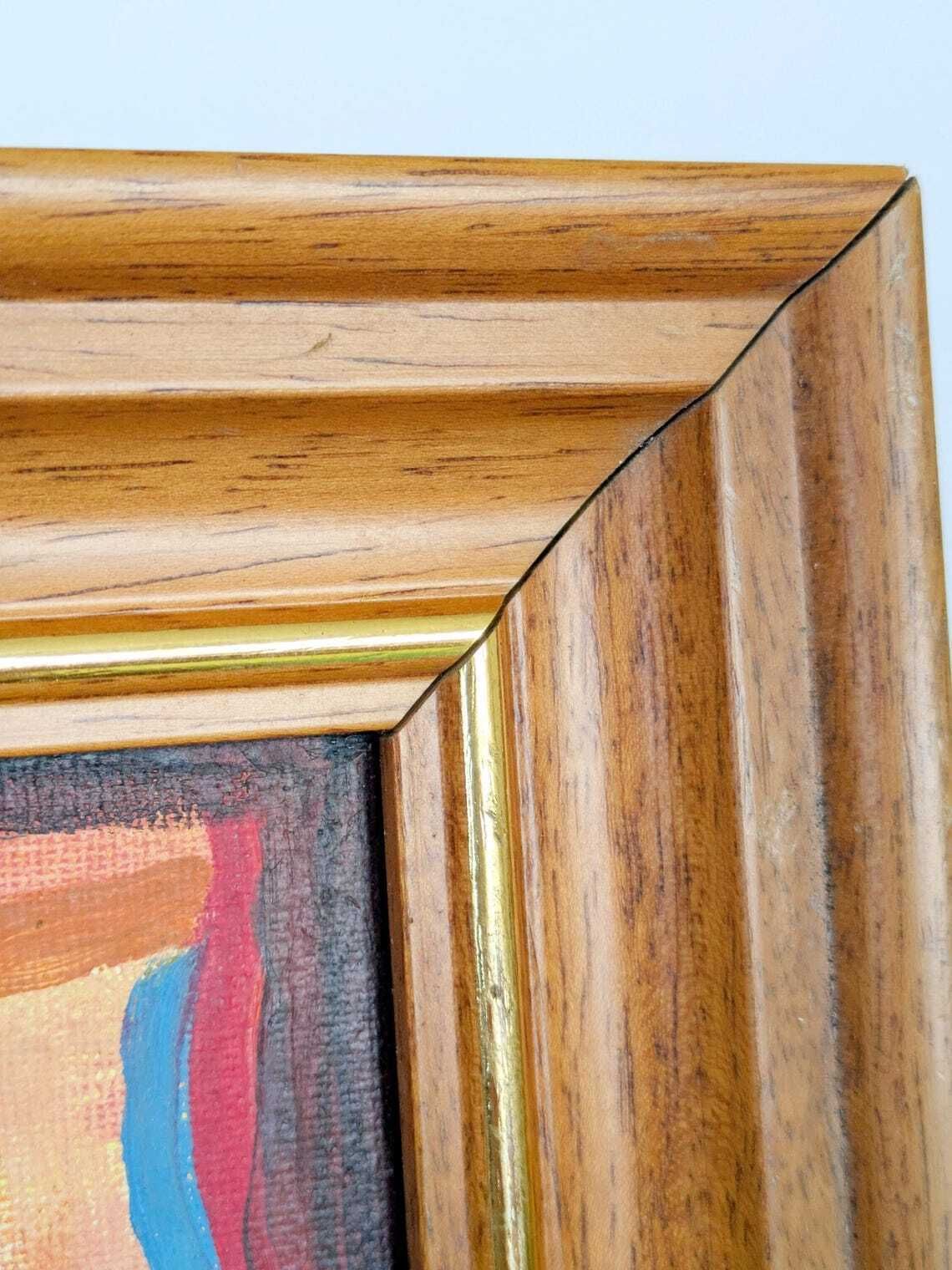165.0 Vintage Abstract Oil Painting On Canvas, Surrealist Inspired Composition In Wooden Frame photo