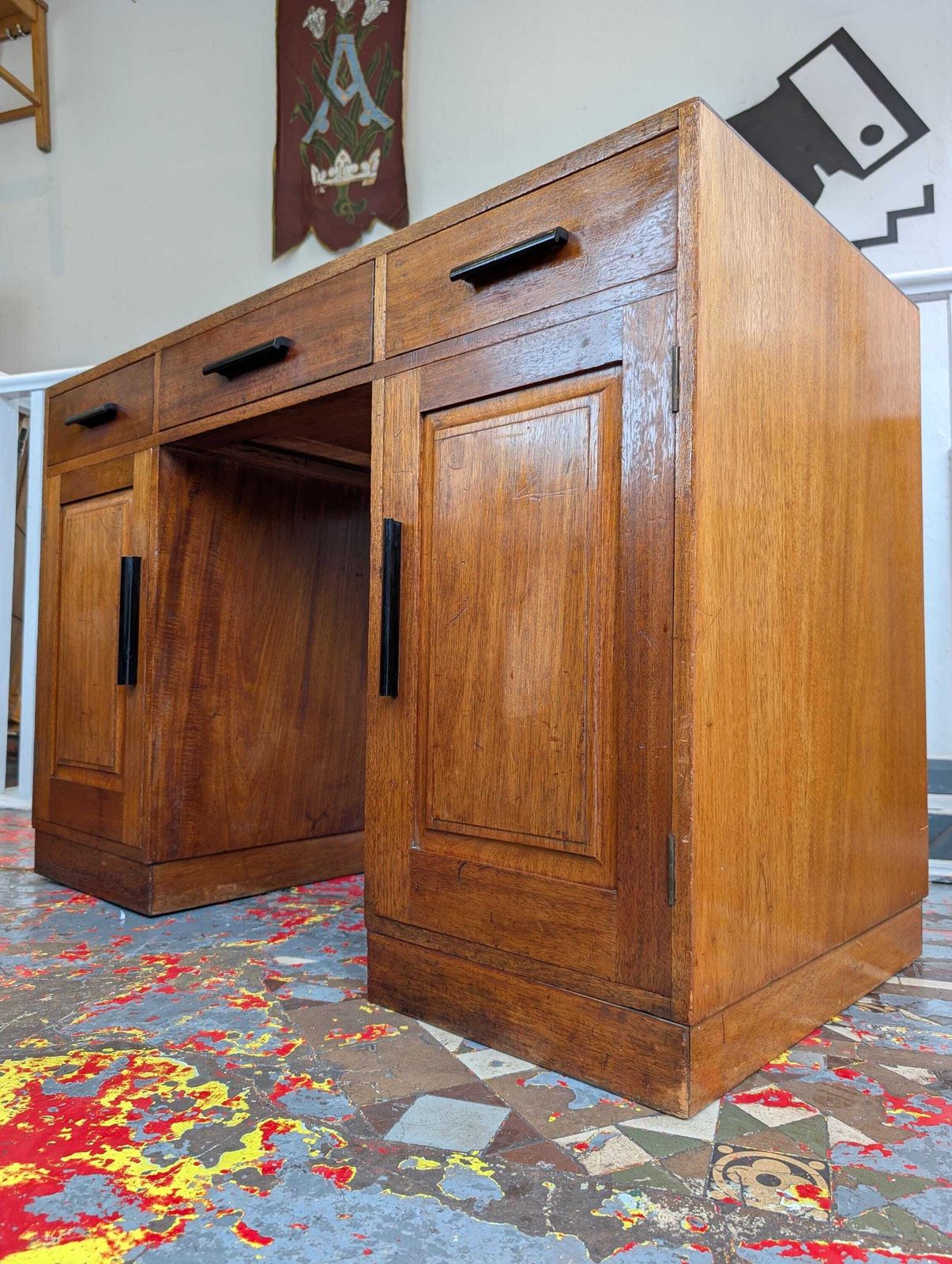 1940s Art Deco Oak Partners/Clerks Pedestal Desk.