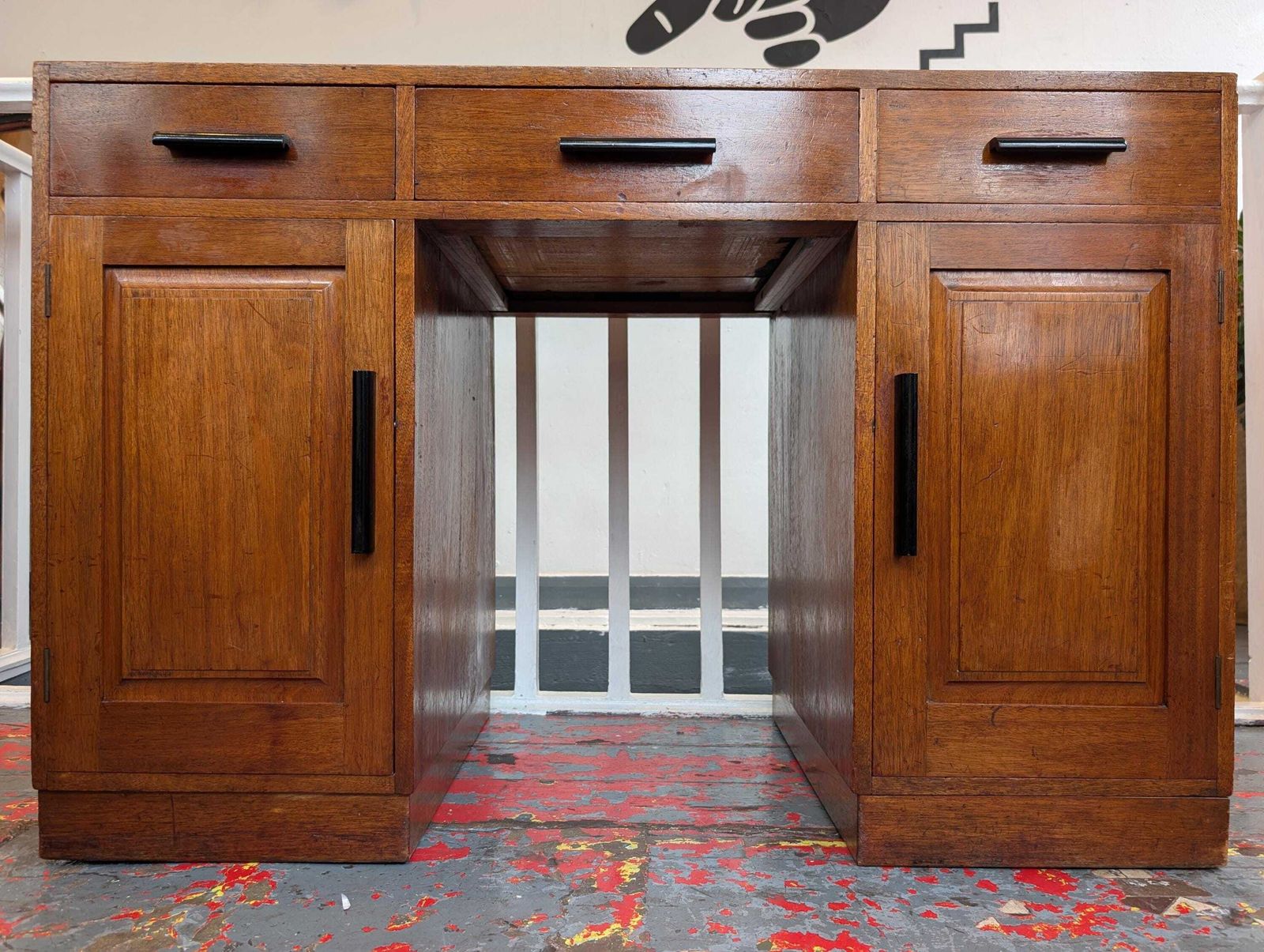 1940s Art Deco Oak Partners/Clerks Pedestal Desk. photo furniture
