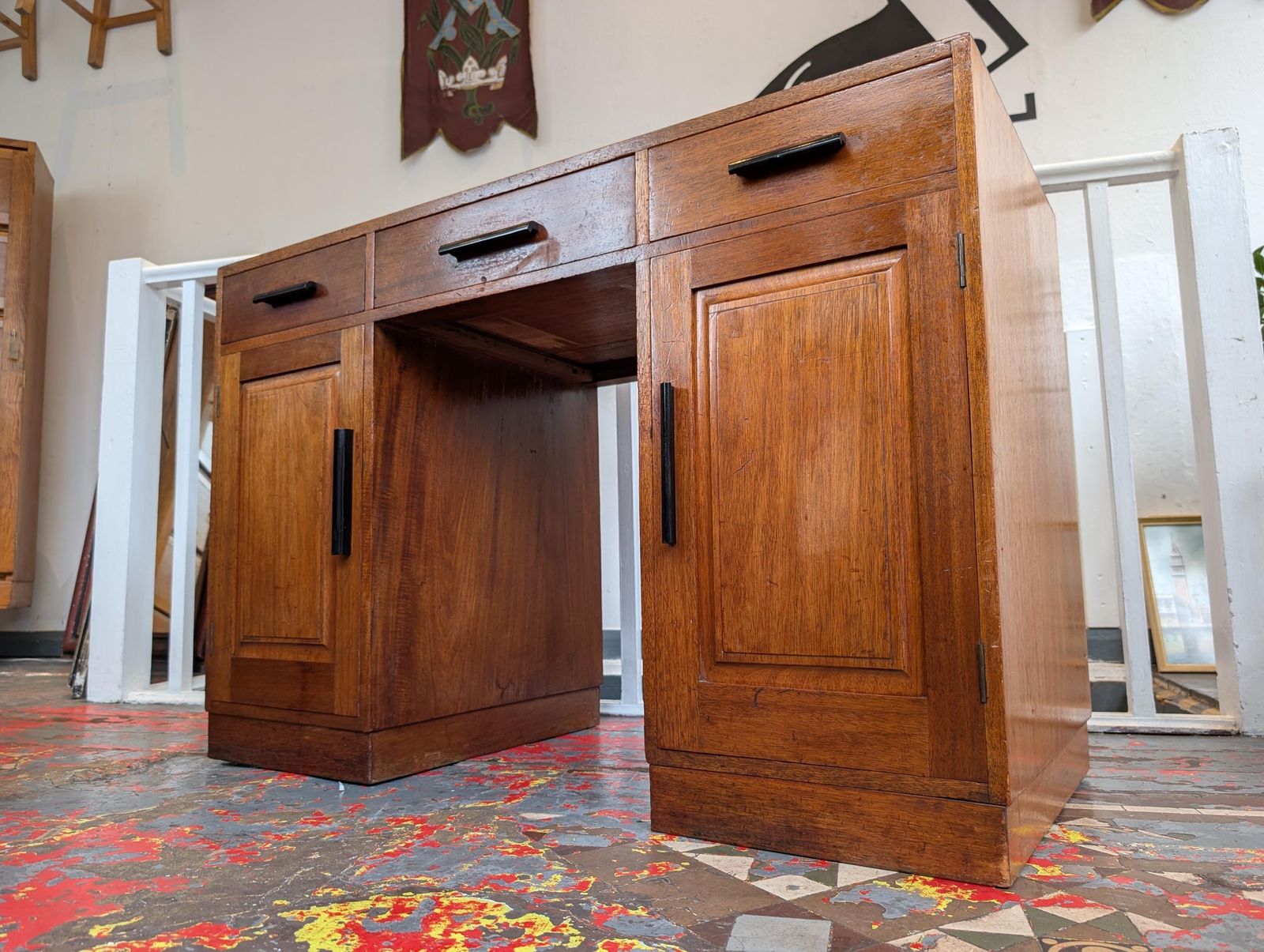 1940s Art Deco Oak Partners/Clerks Pedestal Desk. photo vintage