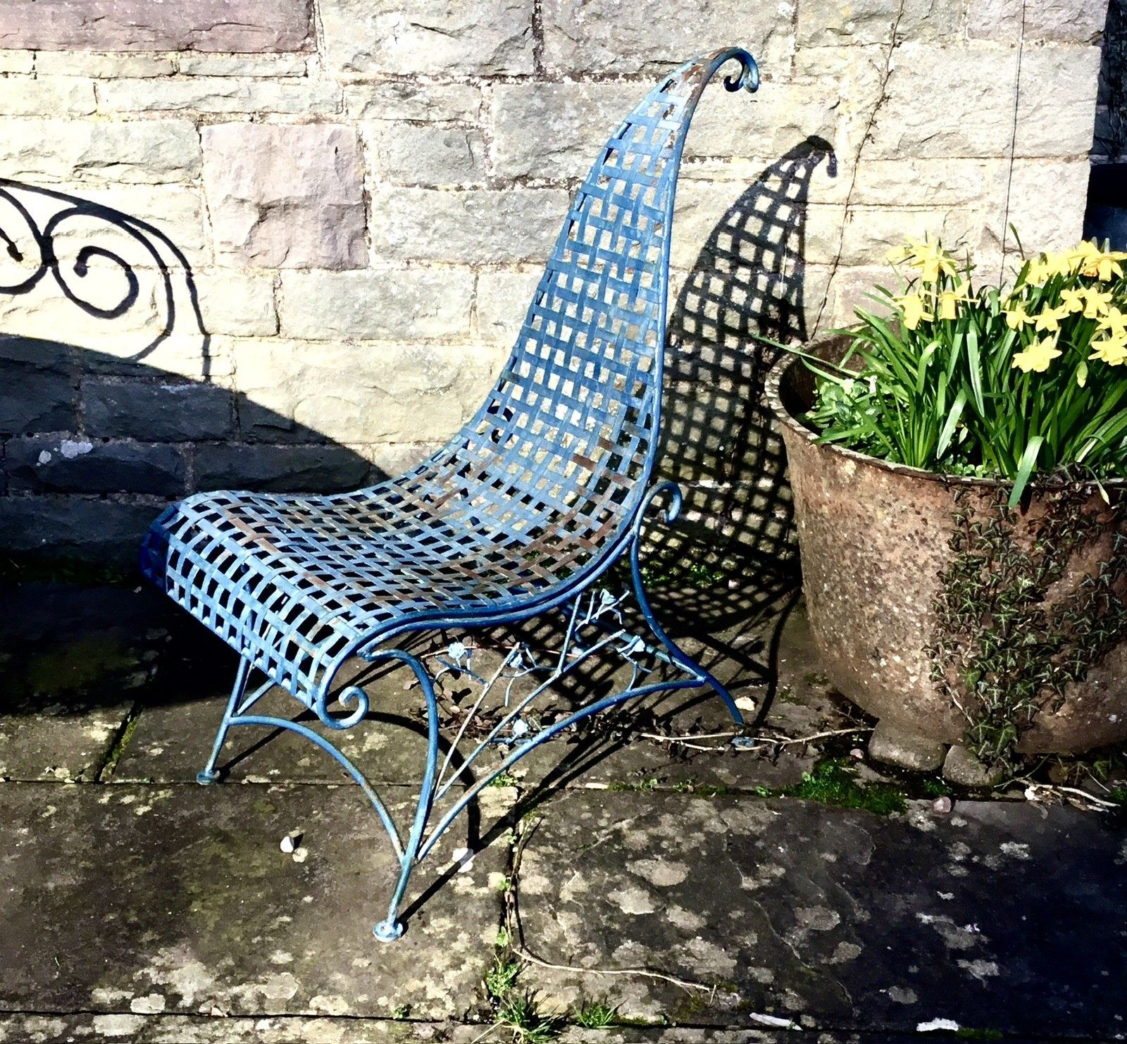 Stunning Mid Century Strapwork Garden Chair In Wrought Iron photo Garden Furniture