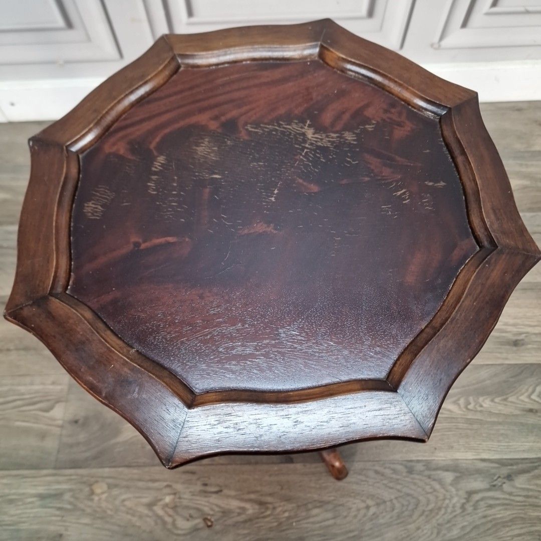 Vintage Side Wine Table Turned Pedestal Tripod Mahogany Retro Antique Style photo Furniture