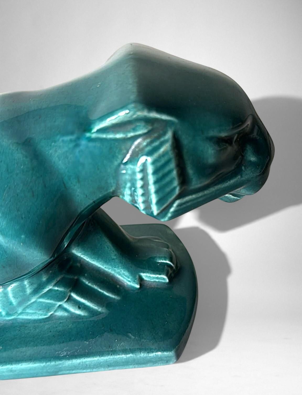 photo buy Art Deco Saint Clément Style Panther France Green Glazed Ceramic