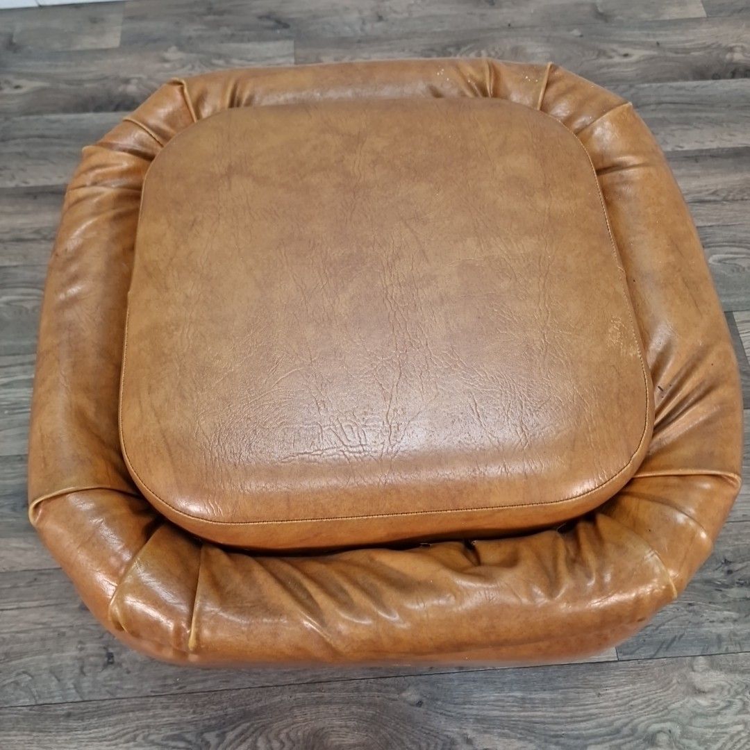 Vintage Tan Sherborne Footstool Pouffe Mid Century Foot Rest Faux Leather Vinyl photo Furniture