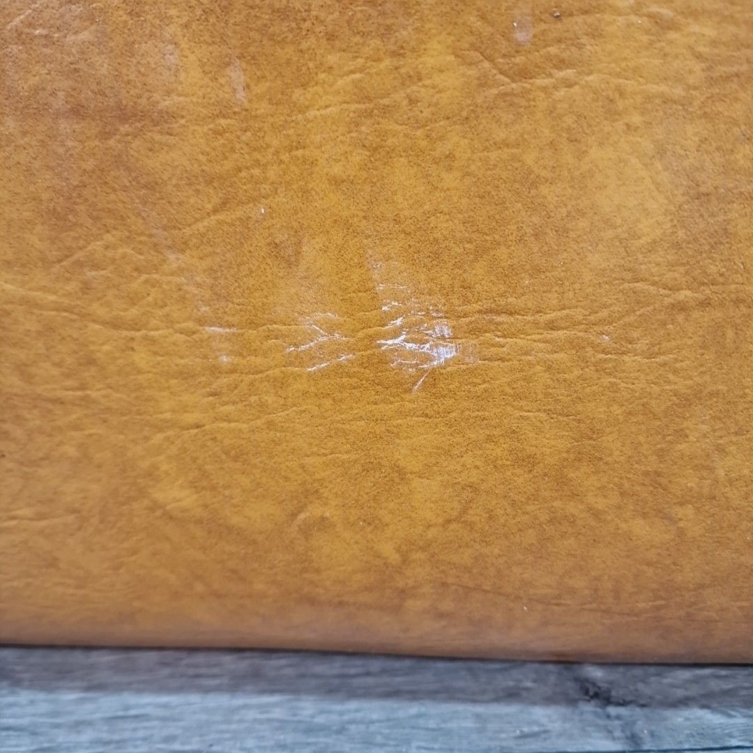 photo furniture Vintage Tan Sherborne Footstool Pouffe Mid Century Foot Rest Faux Leather Vinyl