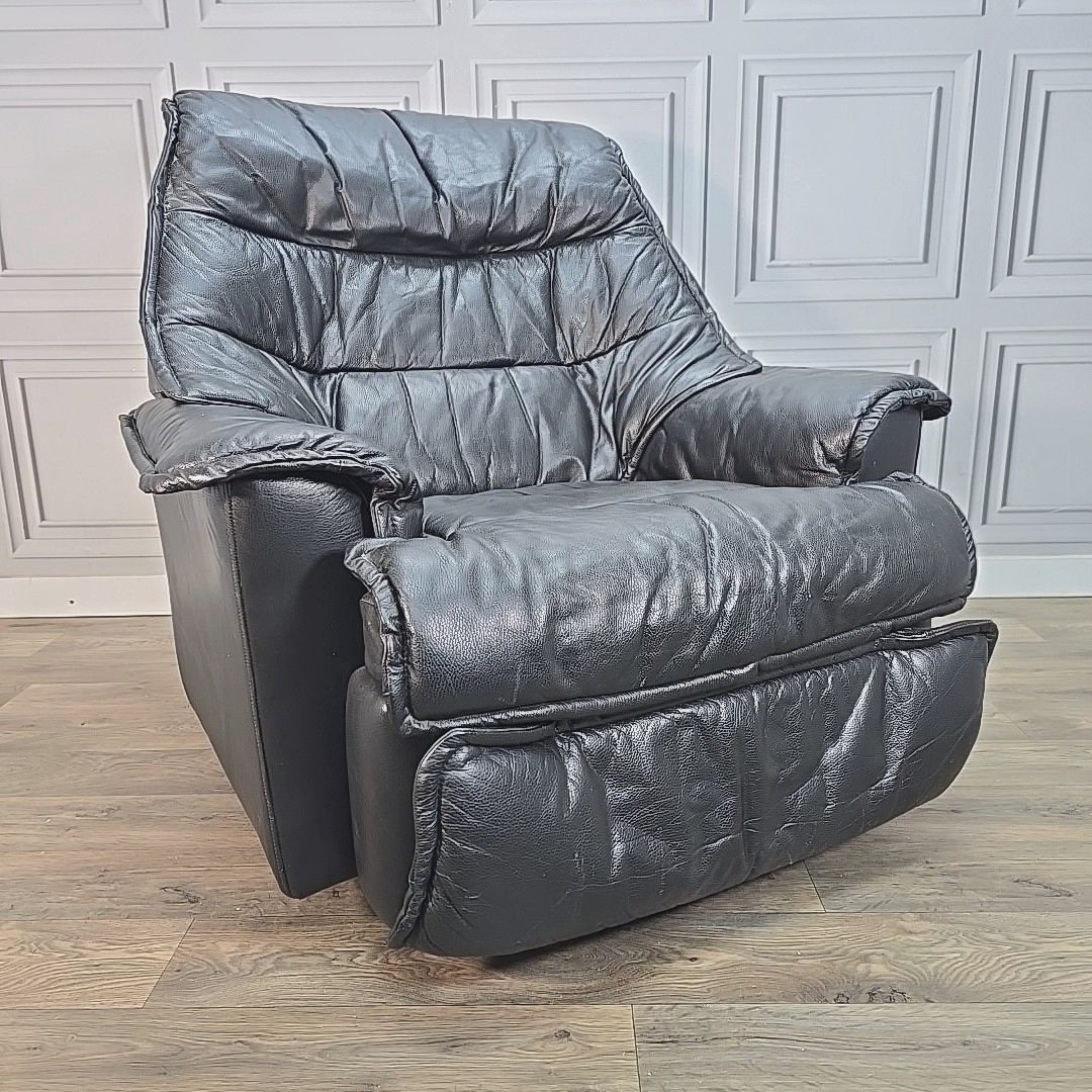 Retro Mid Century Armchair Reclining Swivel Recliner Black Leather Chair Danish photo furniture