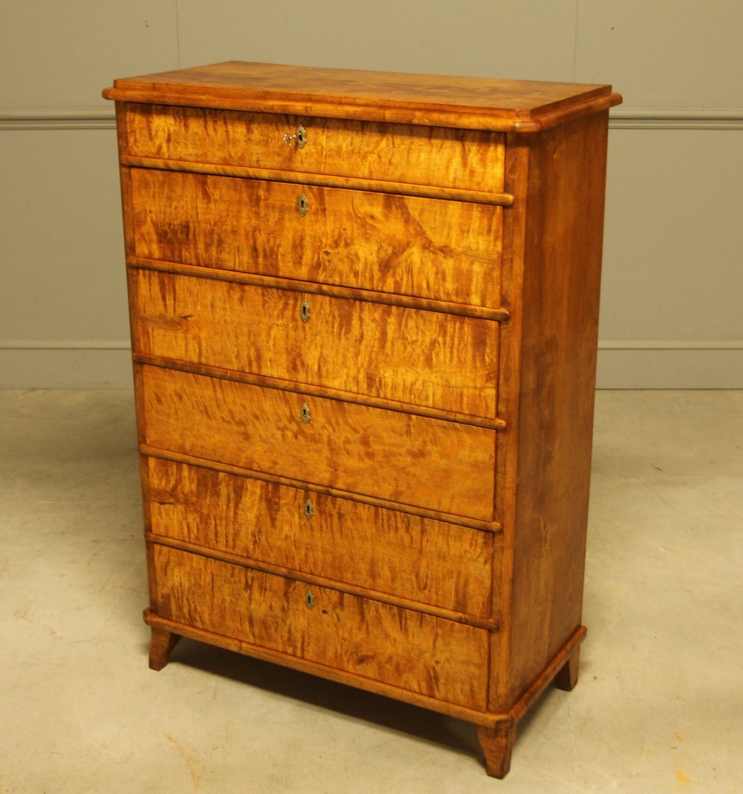 An Early 20th‑Century Swedish Birch Tall Chest Of Drawers photo vintage