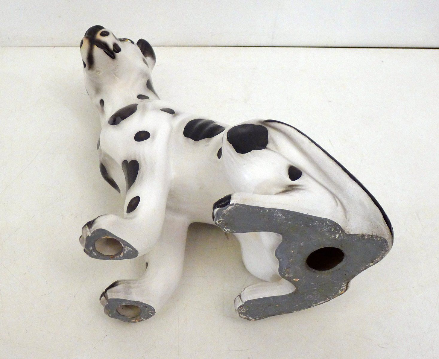 Large Ceramic Sculpture Of A Seated Black And White Dog, 1970s photo Art