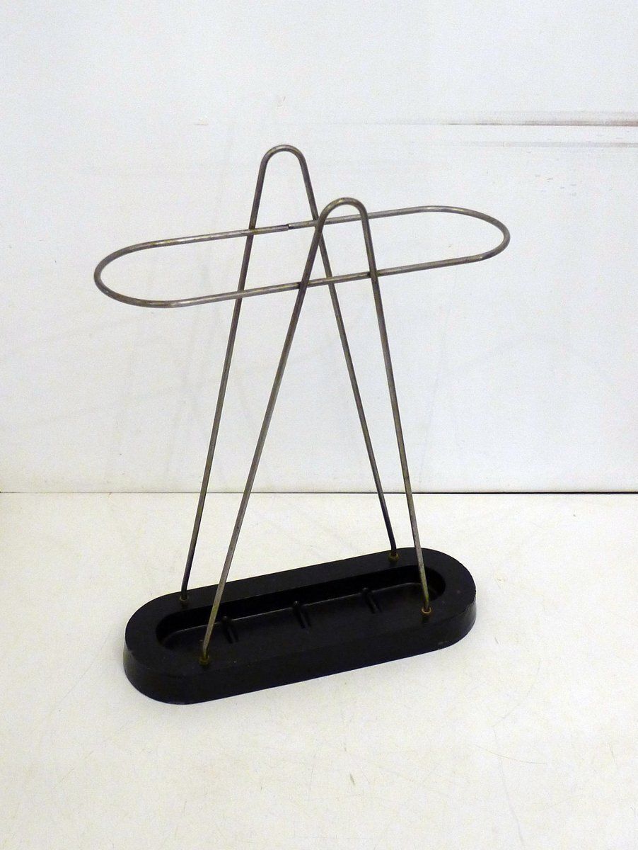 Modern Umbrella Stand In Chromed Metal And Cast Iron, 1950s