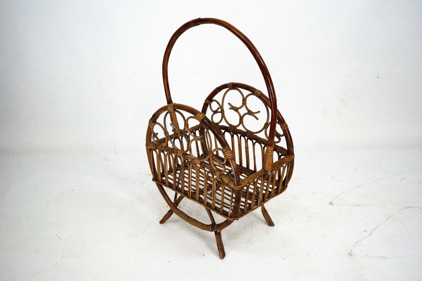 Italian Bamboo & Rattan Magazine Rack, 1950s photo 585.0