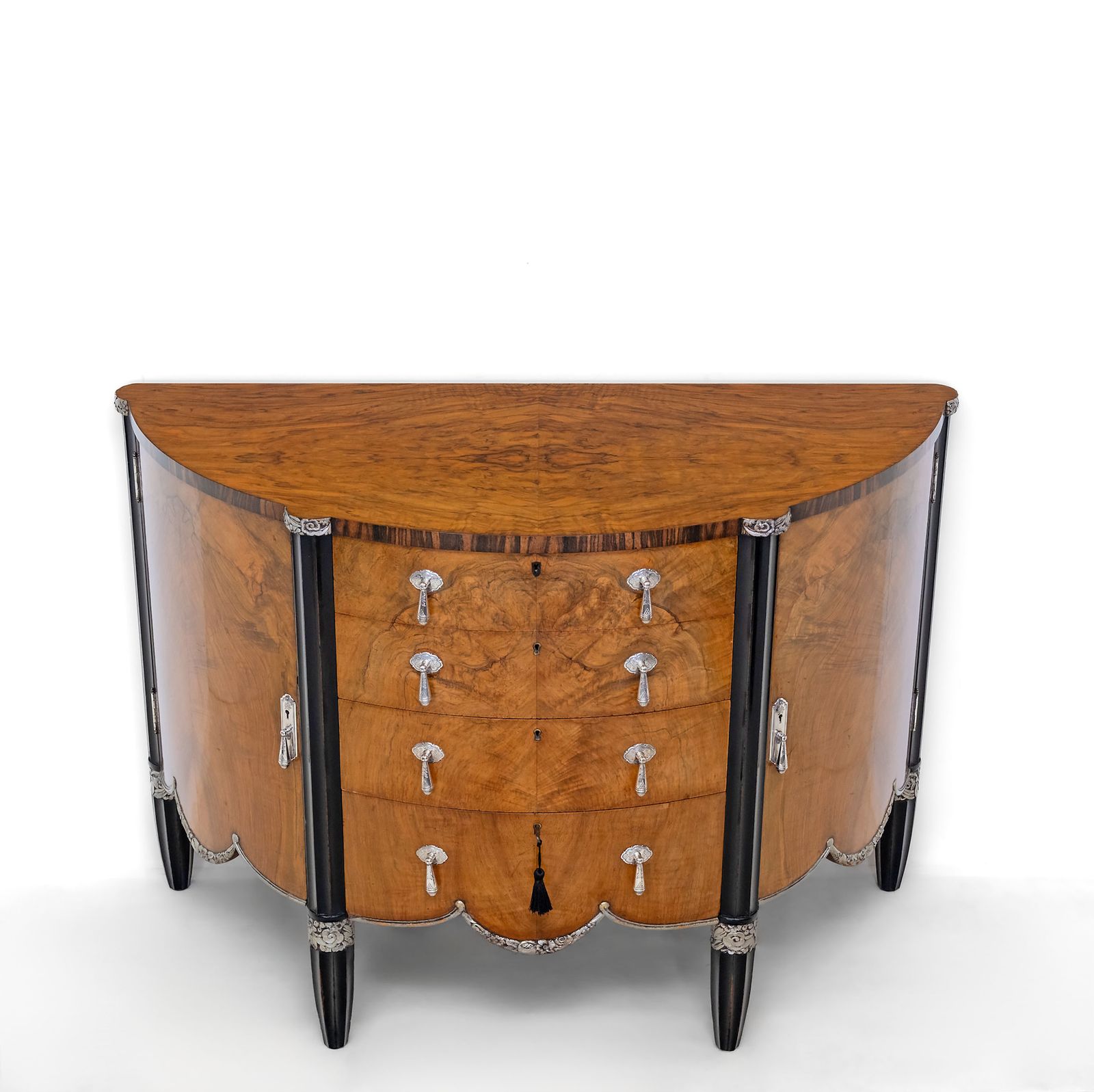 Fine Art Deco Demi Lune Cabinet With Silver Plated Handles Late 1920’s photo vintage