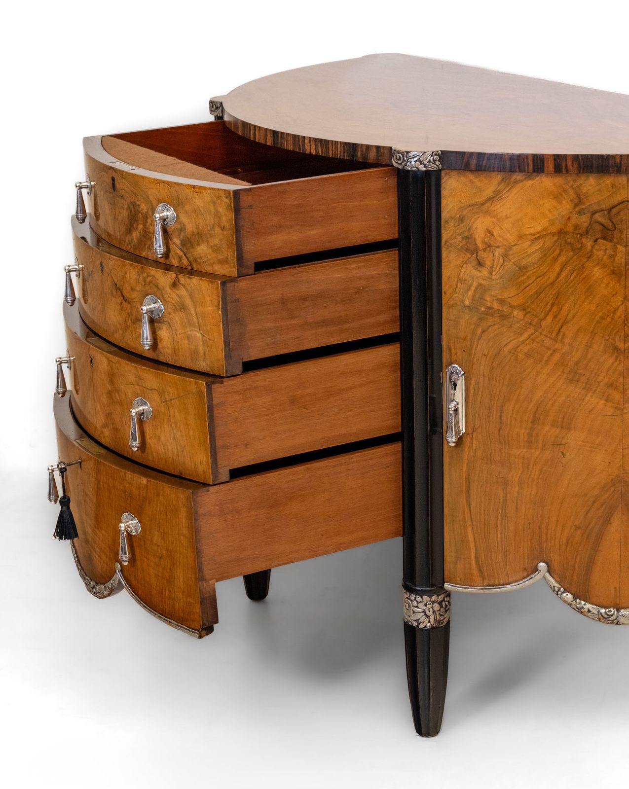 Furniture Fine Art Deco Demi Lune Cabinet With Silver Plated Handles Late 1920’s photo
