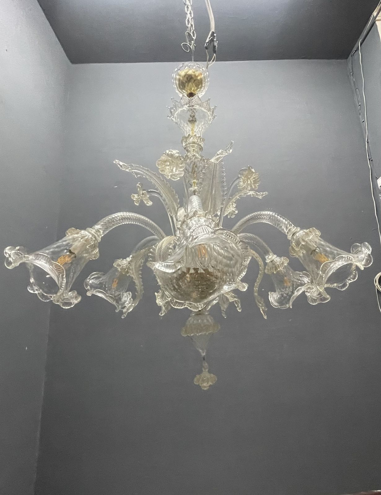 Large Venetian Murano Glass Chandeliers Set Of 2 photo for sale