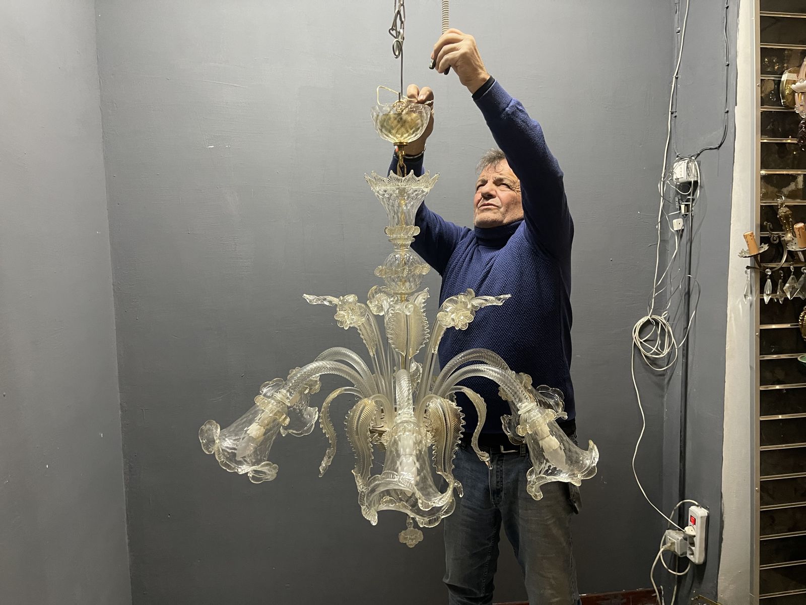 Large Venetian Murano Glass Chandeliers Set Of 2 photo vinterior