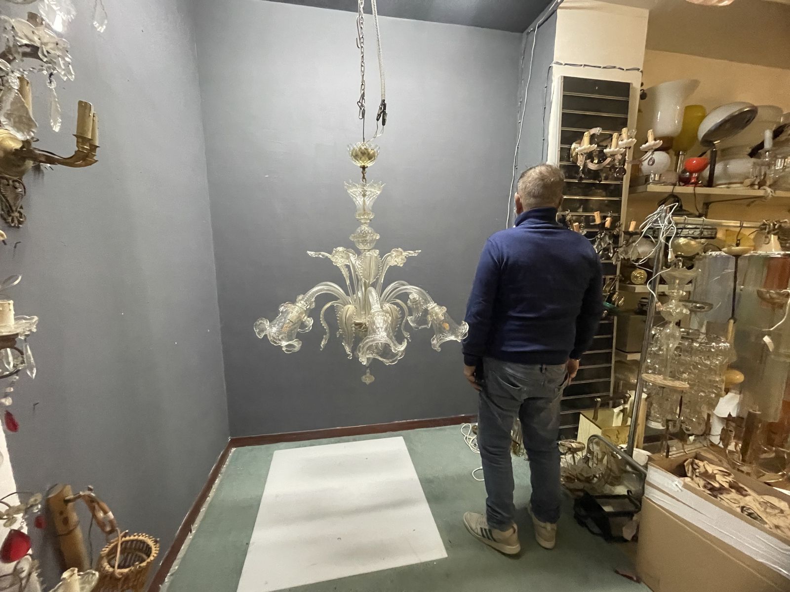 Large Venetian Murano Glass Chandeliers Set Of 2 photo vintage