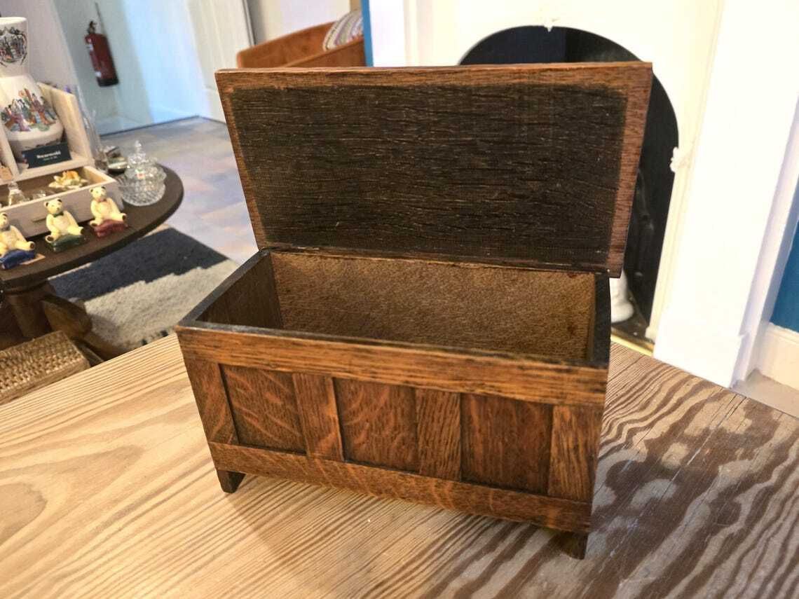 Vintage Oak Wooden Chest   Mini Blanket Box   Paneled Box photo furniture