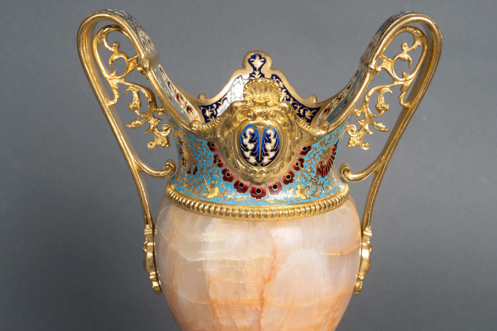 Enameled Gilt Bronze And Onyx Vase Or Centerpiece, 19th Century. photo for sale