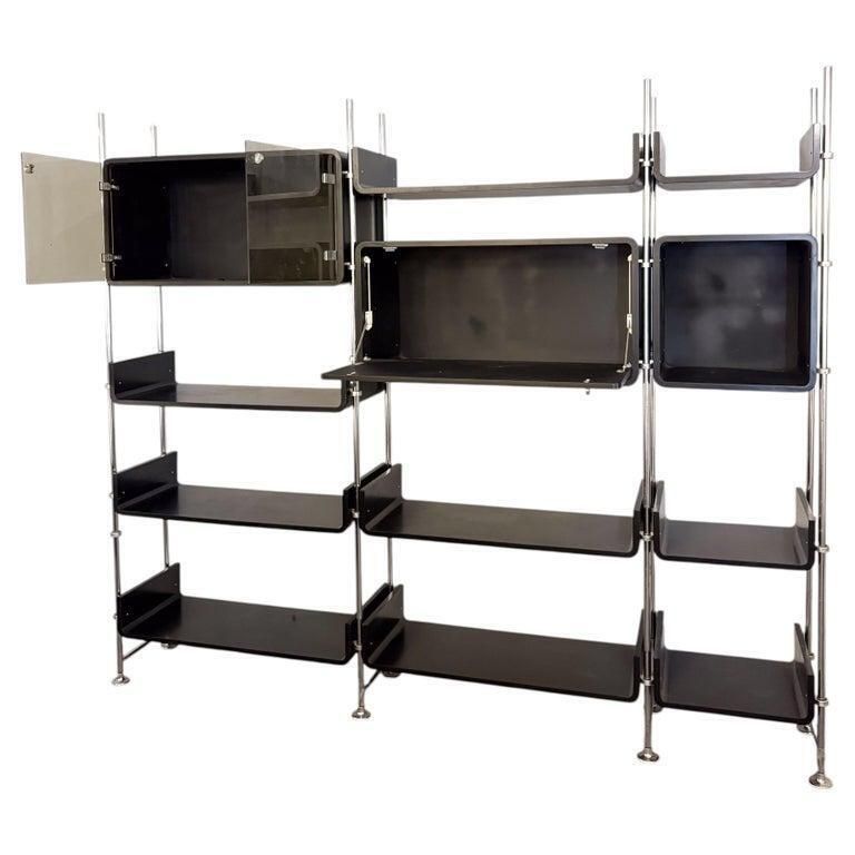 Modular Wall Unit By Michel Ducaroy, Lacquered Wood And Steel, France, 1970s photo vintage