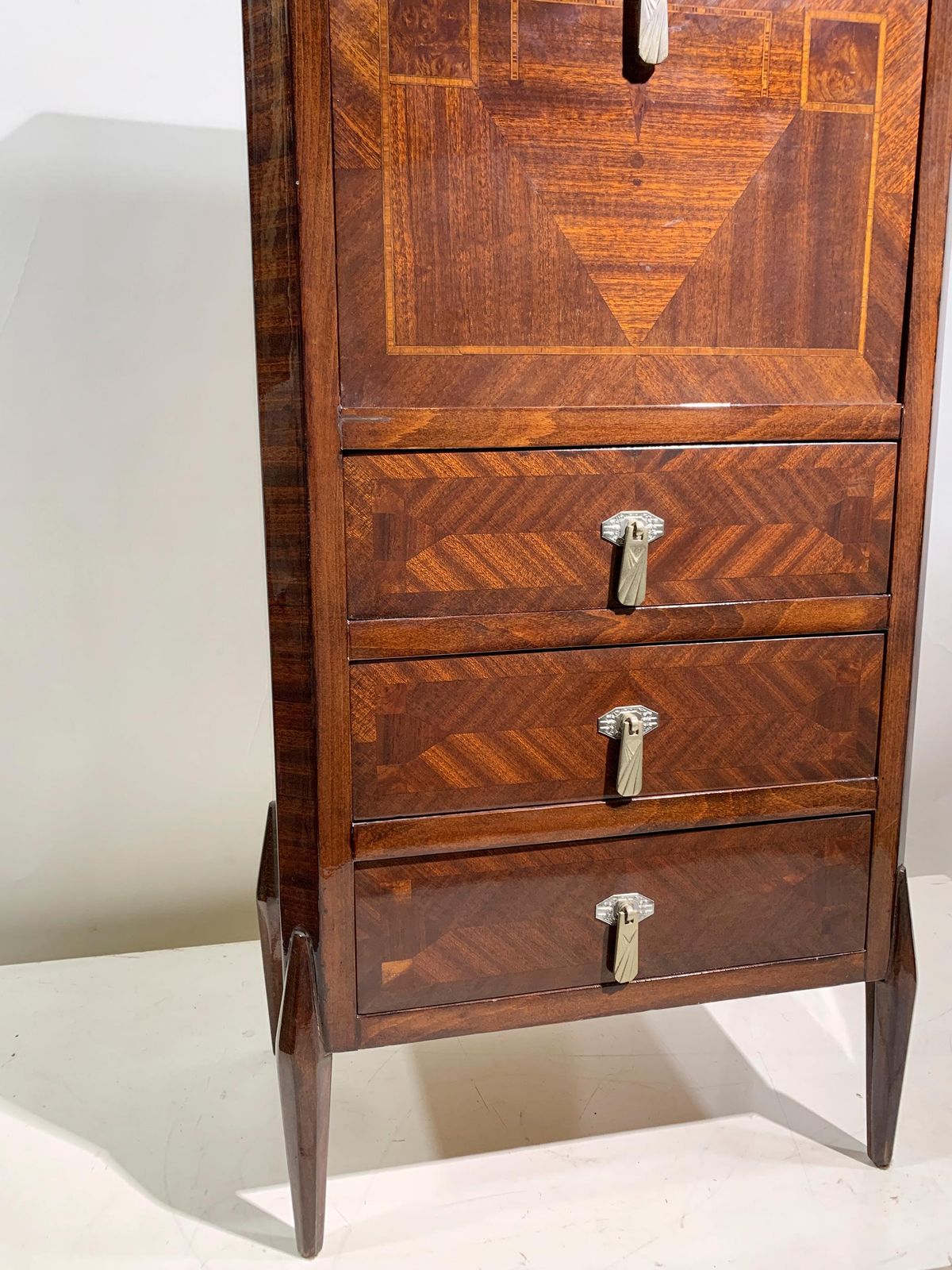 photo vintage Italian Art Deco Secretary & Dry Bar With Wood Inlay, Circa 1940s