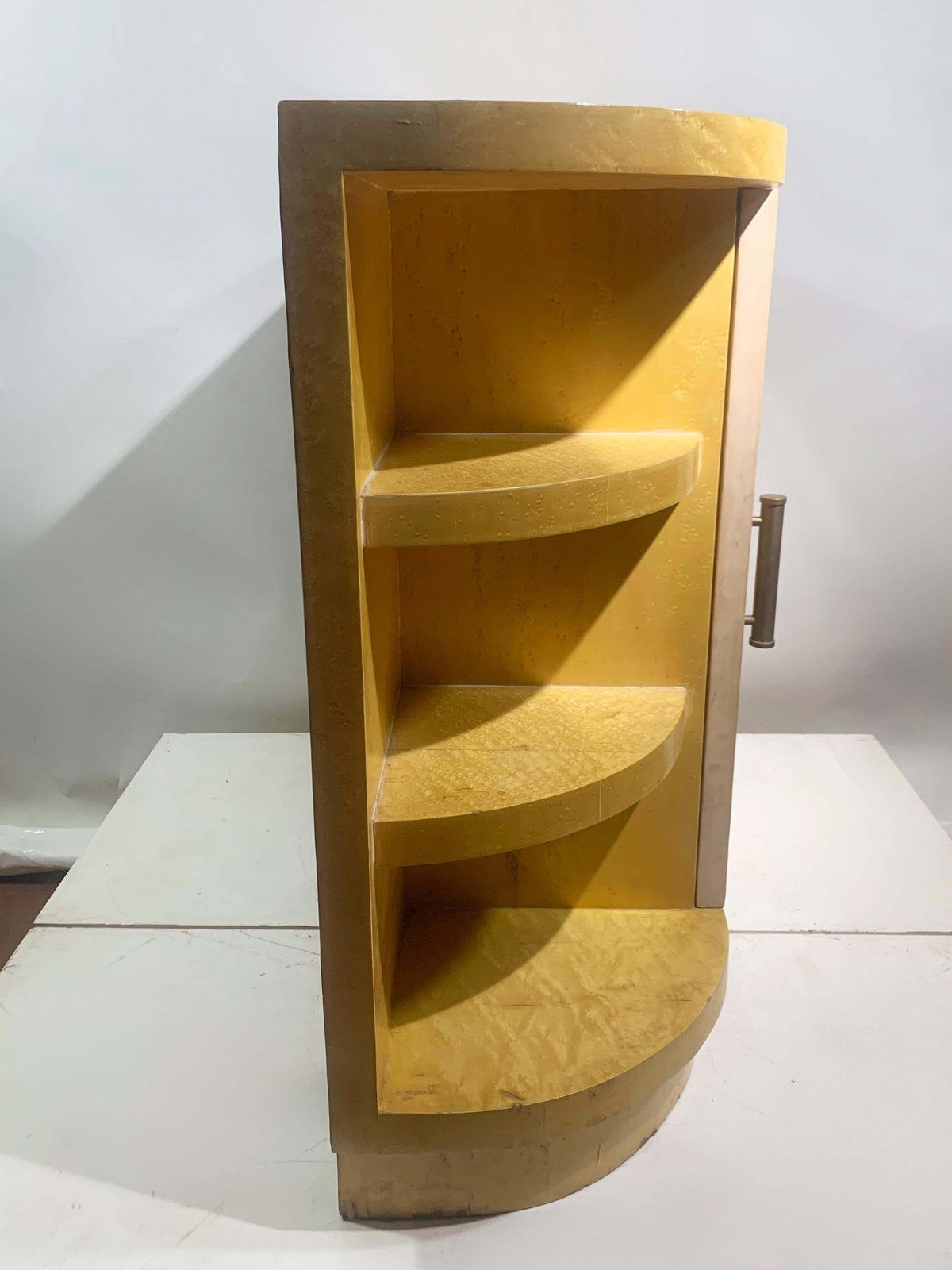 Art Deco Blonde Bird's Eye Maple Sideboard With Curved Open Shelving, Circa 1940 photo vinterior