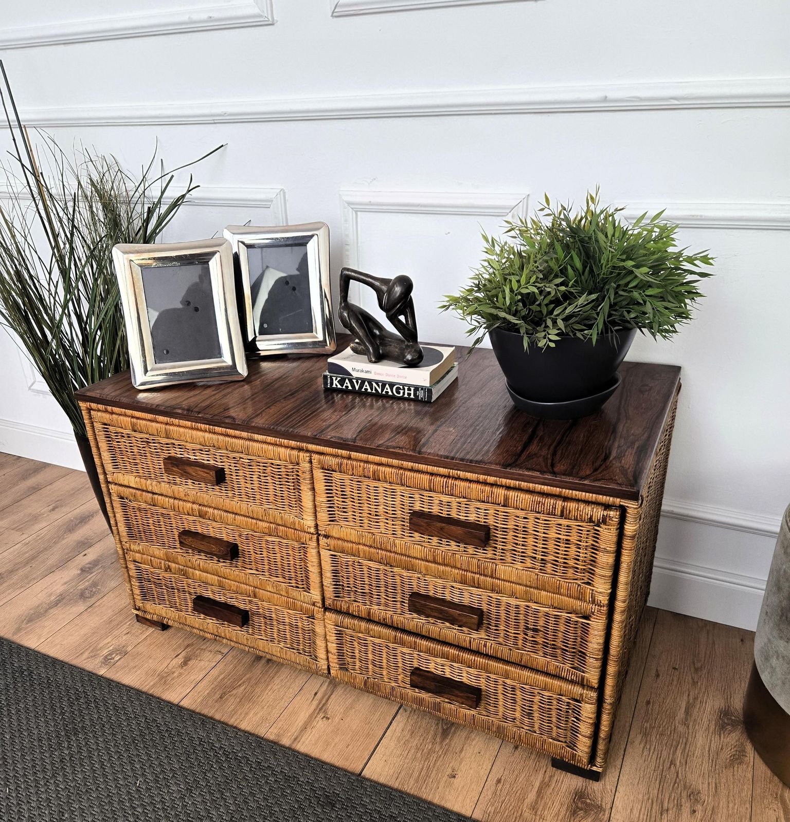1960s Italian Bamboo & Rattan Bohemian French Riviera Commode Chest Of Drawers photo for sale