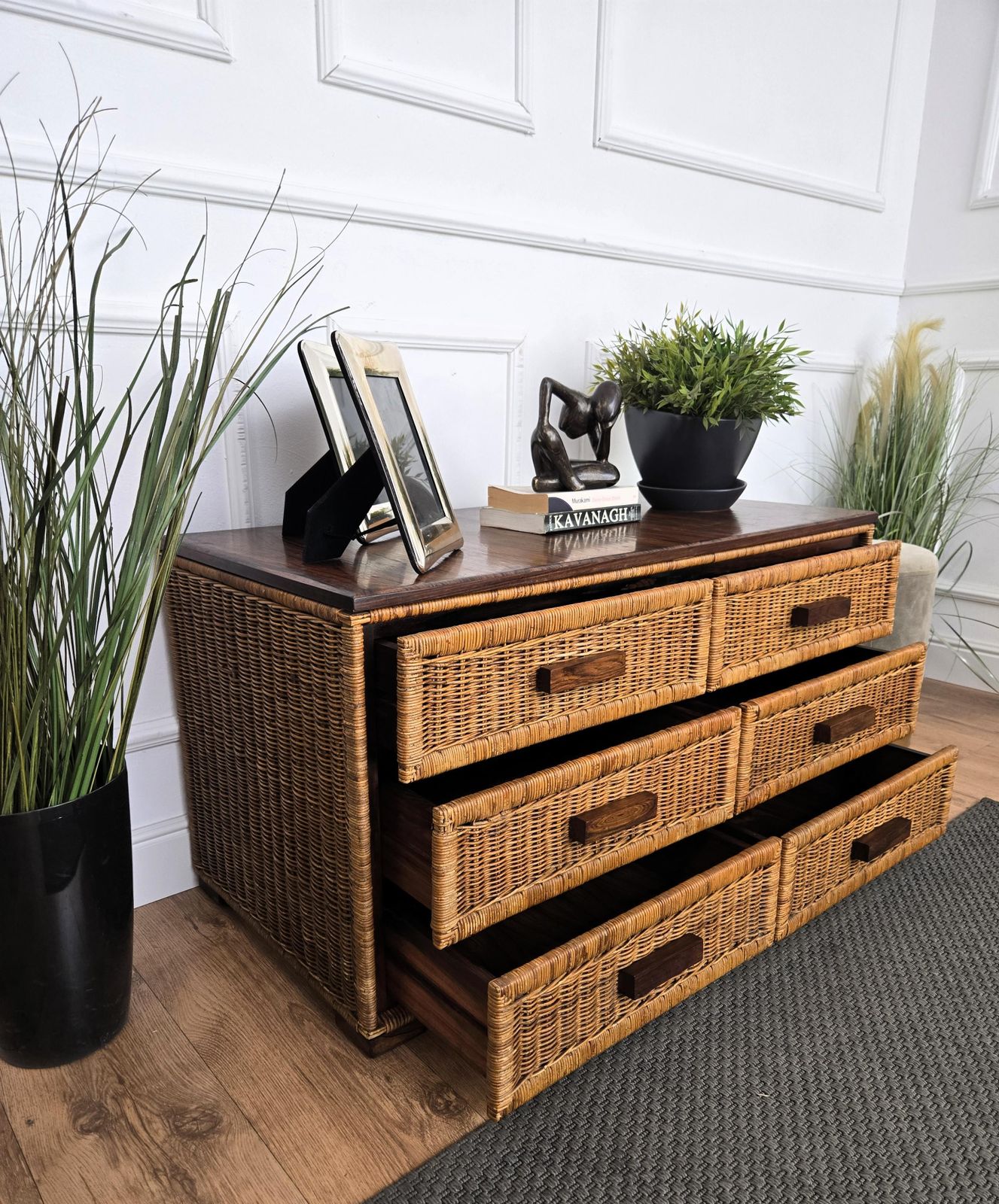 1960s Italian Bamboo & Rattan Bohemian French Riviera Commode Chest Of Drawers photo 1592.0