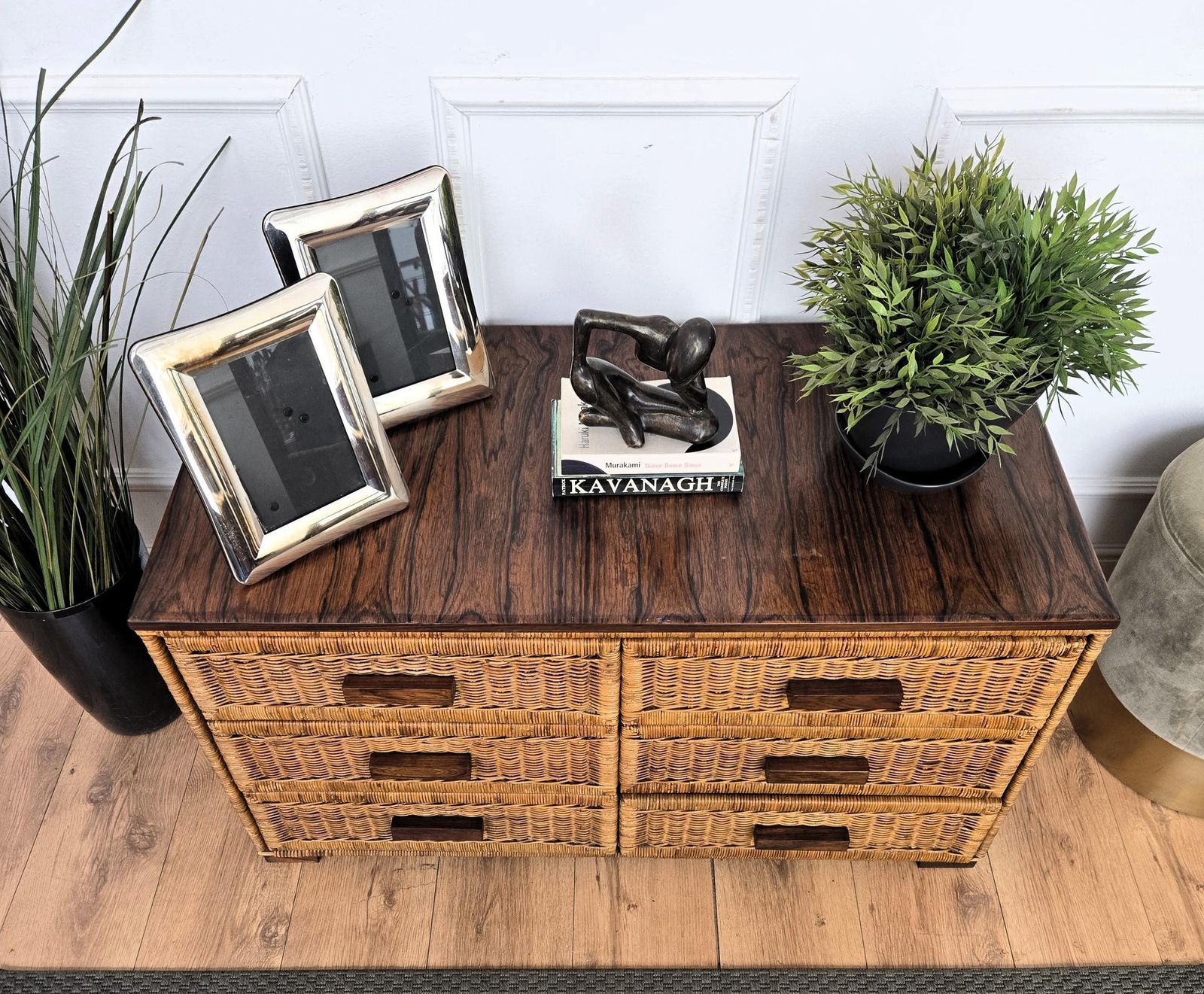 1960s Italian Bamboo & Rattan Bohemian French Riviera Commode Chest Of Drawers photo vinterior