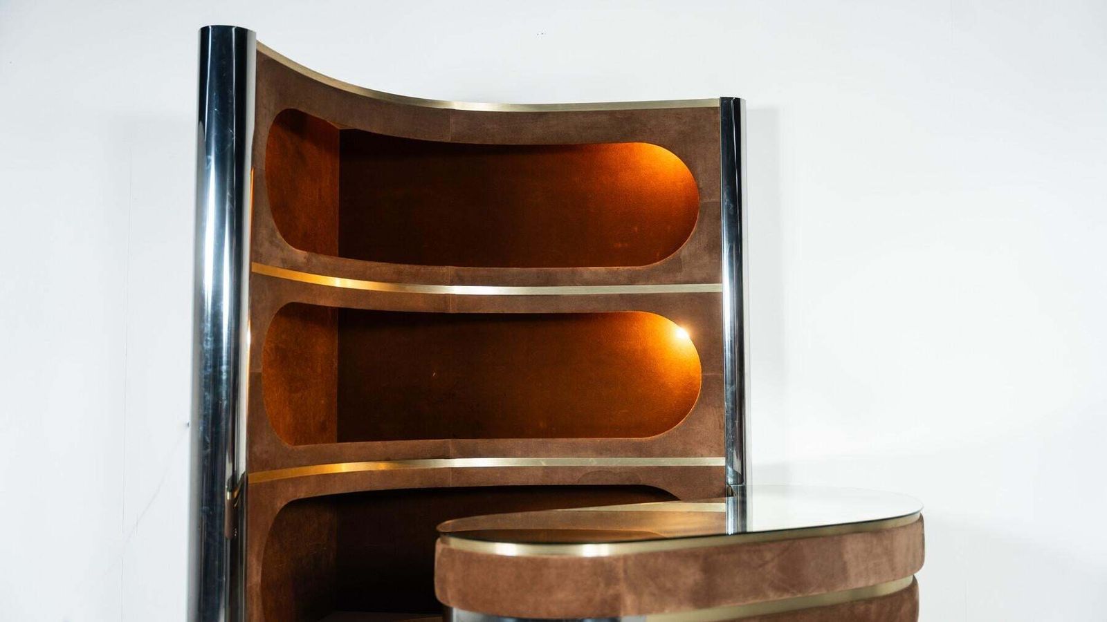 photo furniture Mid Century Modern Suede Bar By Willy Rizzo, Italy, 1970s