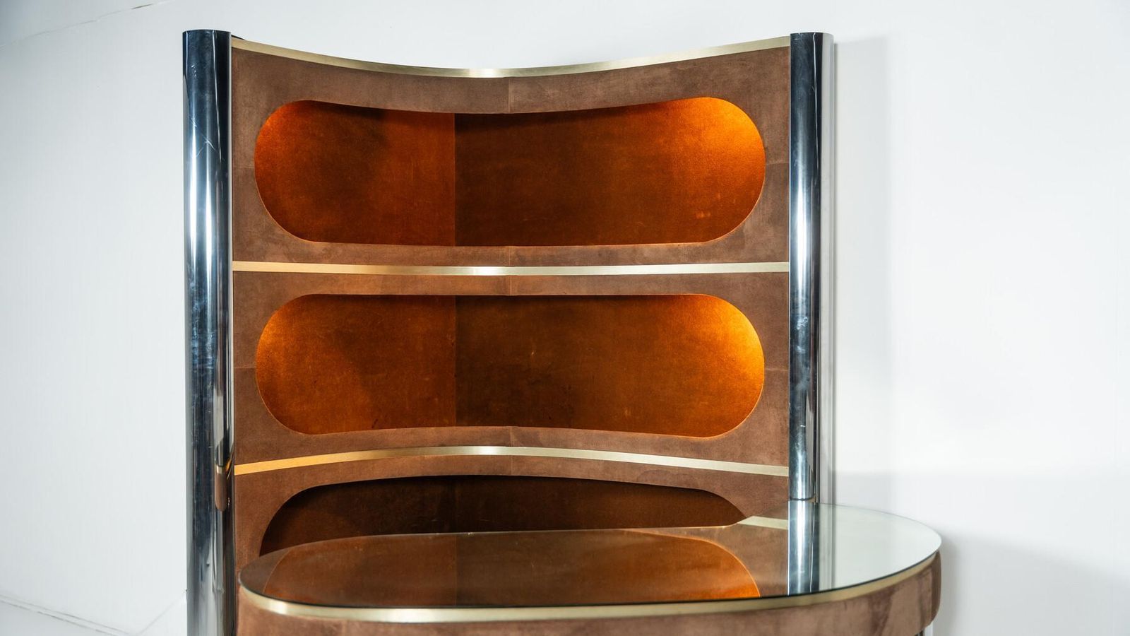 photo for sale Mid Century Modern Suede Bar By Willy Rizzo, Italy, 1970s