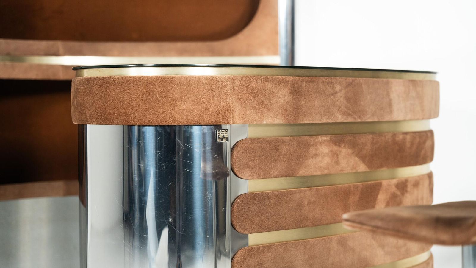 photo buy Mid Century Modern Suede Bar By Willy Rizzo, Italy, 1970s