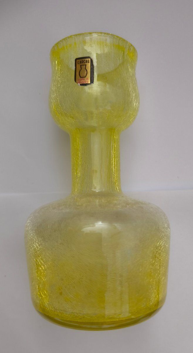 Hungarian Yellow Spiderweb Glass Vase From Karcag Glashütte, 1970s