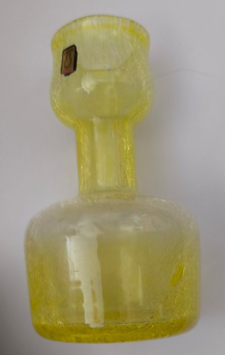 Hungarian Yellow Spiderweb Glass Vase From Karcag Glashütte, 1970s photo furniture