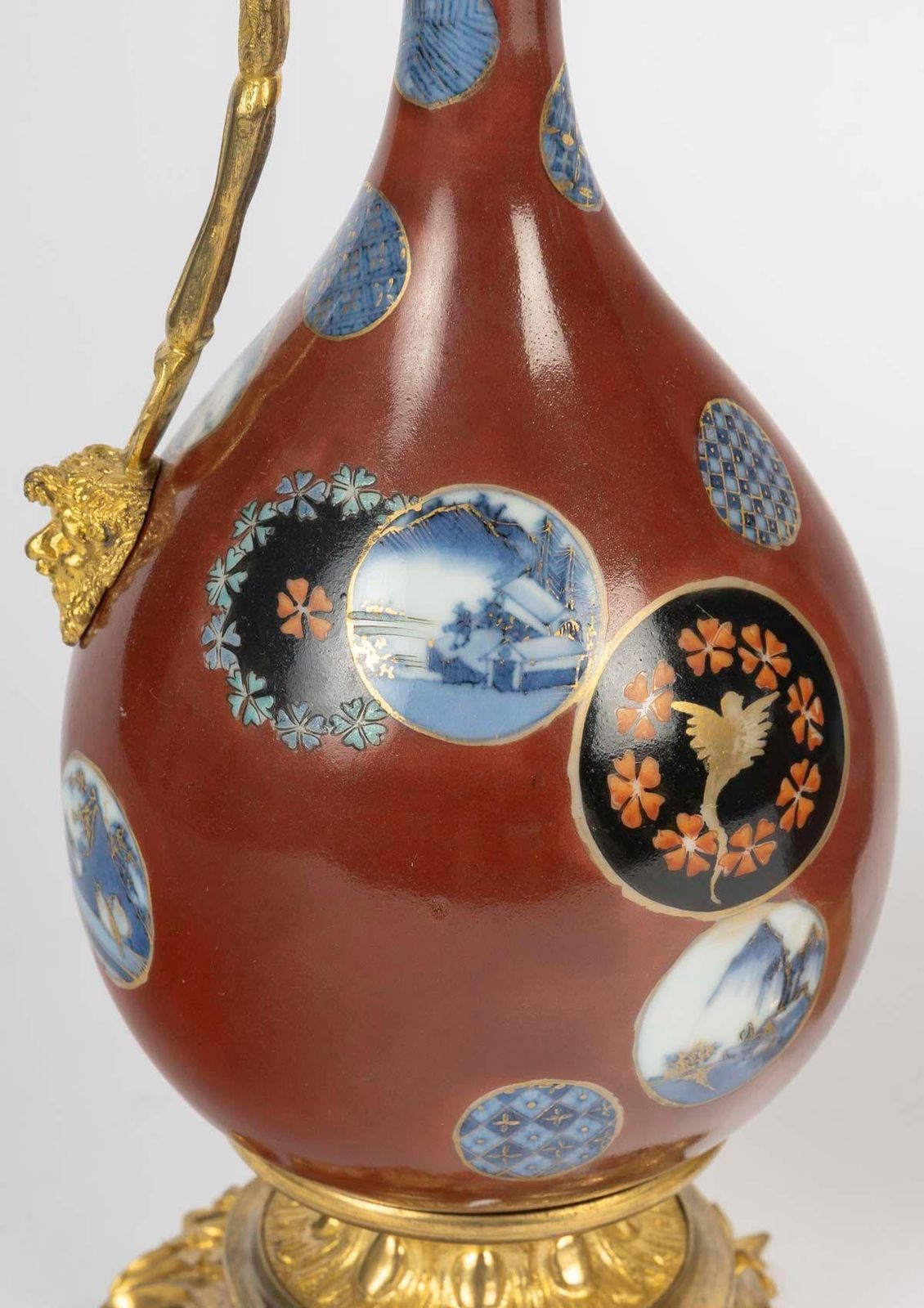 Pair Of Japanese Porcelain Ewers, Gilt Bronze Mount, 19th Century. photo for sale