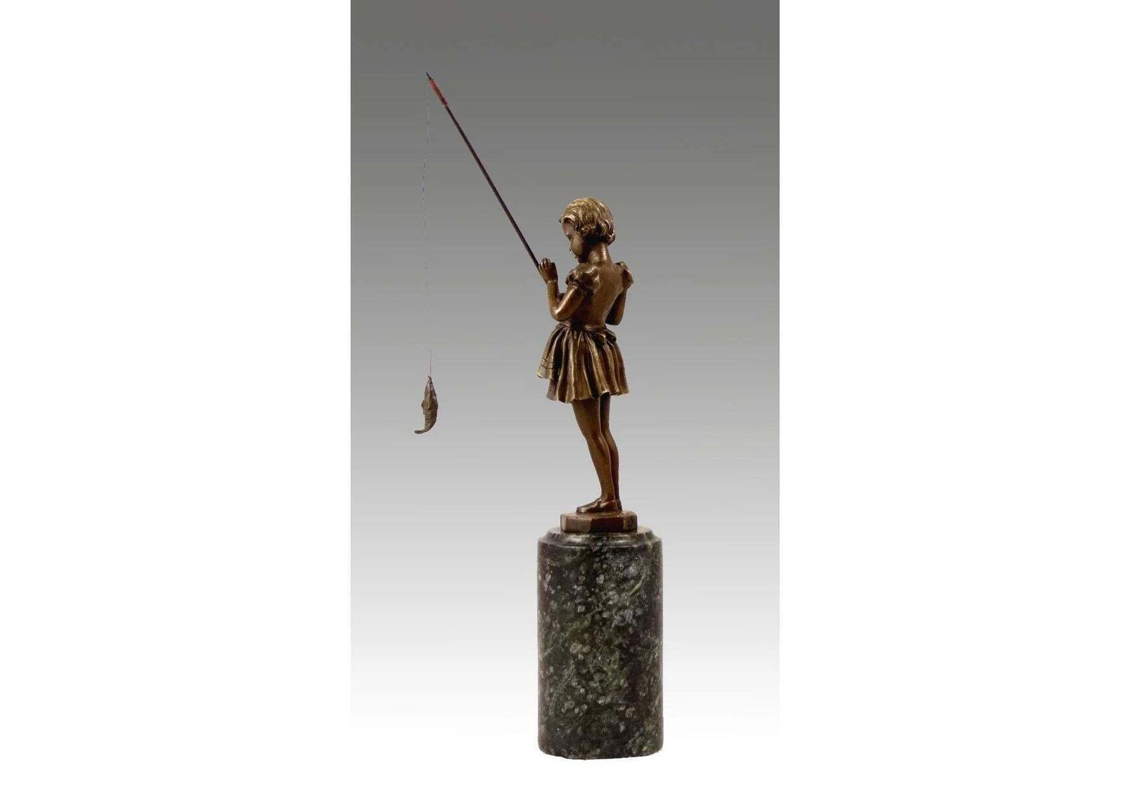 Sculpture Girl With Fishing Rod In Bronze, Art Deco Style, 20th Century photo 1405.0