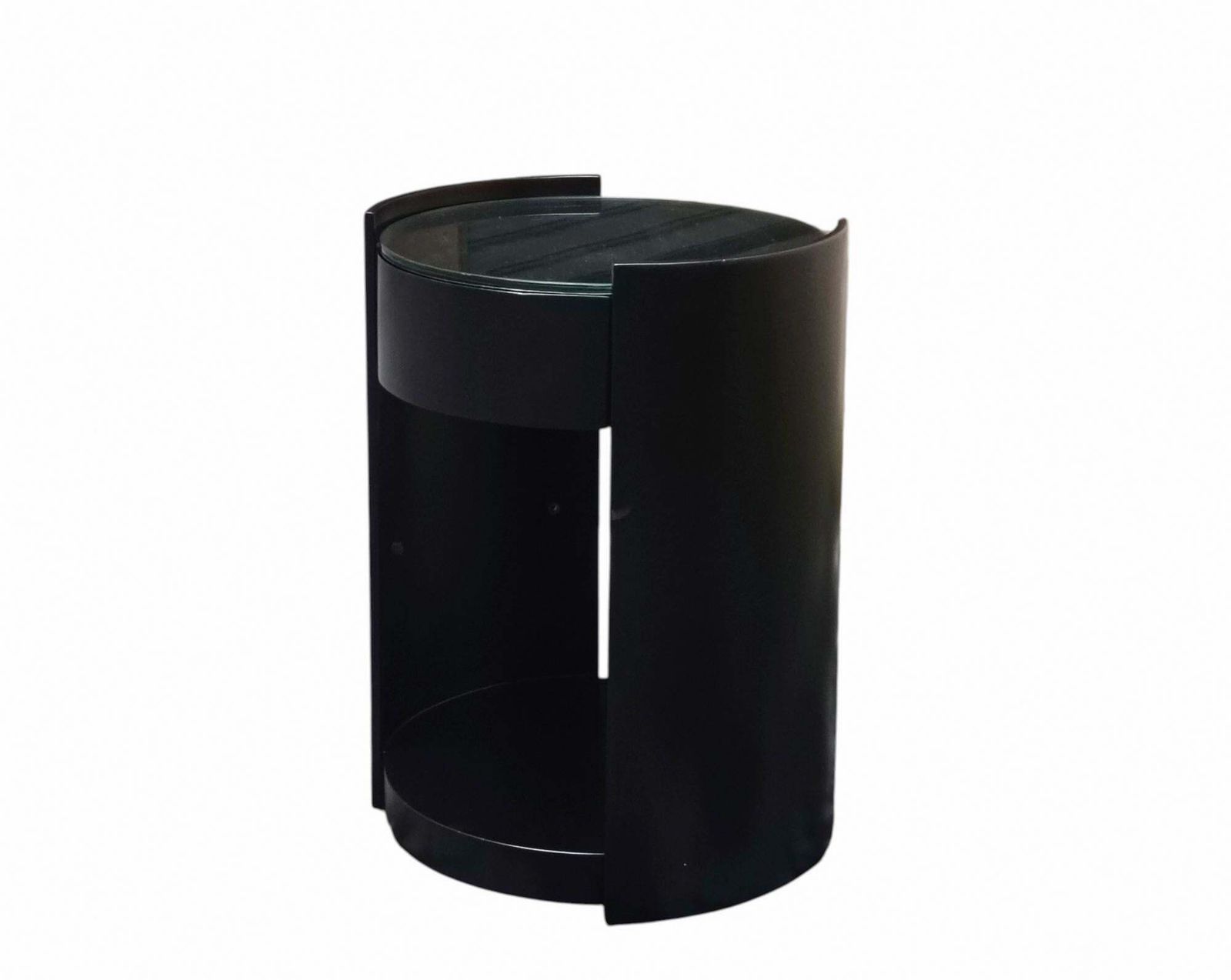 Cylindrical Wooden Bedside Table With Wheels And Drawer, Italy 1970s photo Furniture